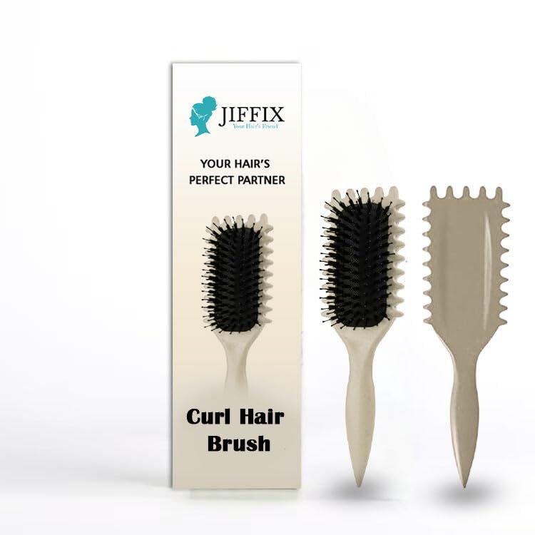 Image of Curly Hair Brush - Curl Defining & Detangling Brush for Women & Men - Boar Bristle Styling Brush for Shaping, Combing & Enhancing Natural Curls - Suitable for All Hair Types (Beige)