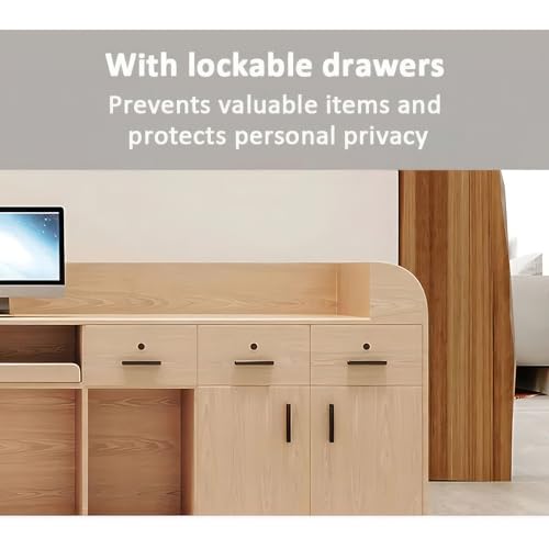 Modern Reception Desk with Storage Cabinet, Lockable Drawer, Double Tabletop – E1 Grade MDF Front Desk for Office, Salon, Retail & Reception Areas(White,L63 xW24 xH39)