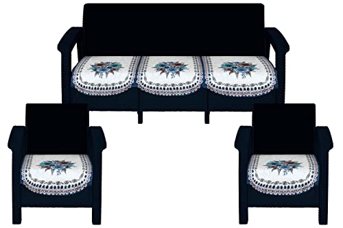 Image of The Furnishing Tree Velvet Floral Pattern 5 Pieces Bottom only 5 Seater Sofa Cover Set Blue