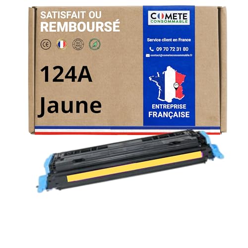 COMETE, marca francesa – 124A – 1 cartucho de tóner compatible con HP 124 A Q6002A – para HP Color Laserjet 1600 1600n 2600n 2600dn 2605 2605d 2605dn 2605dtn CM1015 CM1017 MFP (1 Amarillo. e)