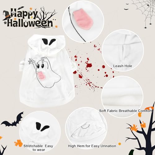 NACOCO Halloween Ghost Dog Costume - Pet Christmas New Year Hoodie Warm Party Coat Outfit for Small and Medium Cat Dog Clothes(White Ghost,L) - image 3