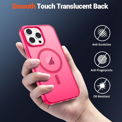 Image of SUPFINE Magnetic for iPhone 13 Pro Case (Compatible with MagSafe) (Military Grade Drop Protection) Slim Translucent Matte Shockproof with Anti-Fingerprint Phone Case,Hot Pink