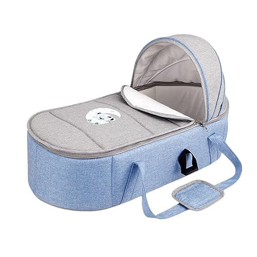 ベビーベッドバスケット ポータブル 折りたたみ ファンベッド サンシェード 雨よけ 風よけ 省スペース 新生児 屋内 屋外 旅行 0-12ヶ月 (ブルー)