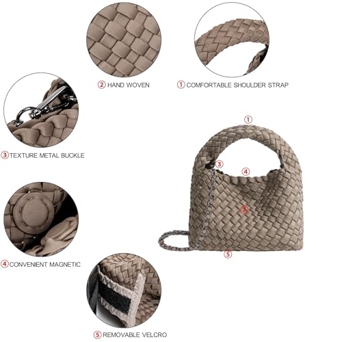 Image of JINMANXUE Fashion Mini Handbag For Women, Woven Tote Bucket Composite Bag Knitting Chain Bags, Crossbody Shoulder Purses (N-Tea brown)