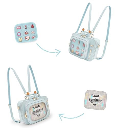 Image of Women TV Shape Ita Bag Shoulder Bag Ita Backpack Fun female Clear Window Anime Pins Display Purse (light blue)