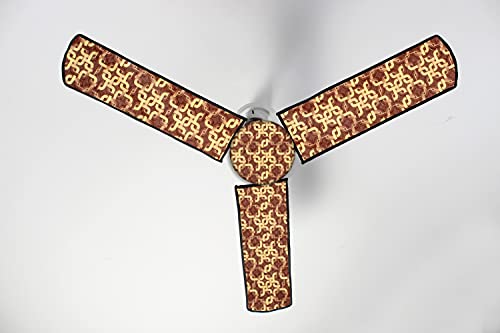 Image of Stylista Waterproof & Dustproof Three Blade Ceiling Fan Cover with attachable Enclosure Set of 4 Fan Covers Trellis Pattern Brown