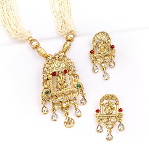 Image of Rubans Long Necklace Set Gold Plated Traditional Stylish Multicolour Jewellery Gift for Women & Girls