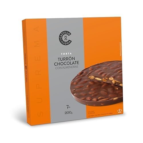Castillo de Jijona - Torta Turrón Chocolate con Almendras 200gr - Turrón de Chocolate - Base Crujiente - Sin Gluten - Calidad Suprema - Receta Artesanal - Fabricado en España (Jijona)