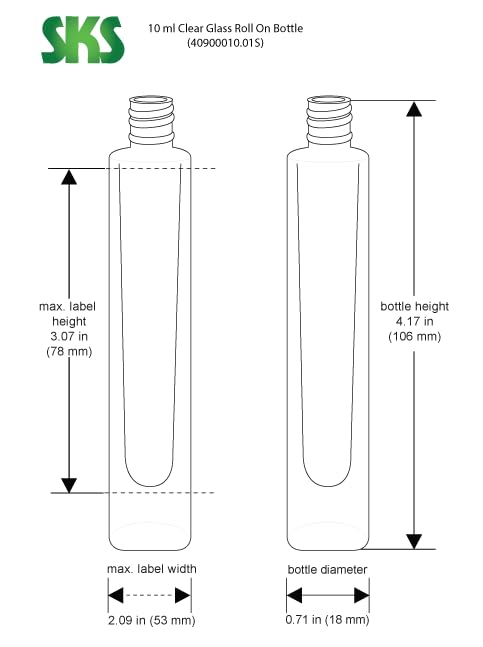 SKS Bottle & Packaging, Inc. 10 ml Glass Bottles, Clear Glass Roll On Containers (Bulk), Caps NOT Included
