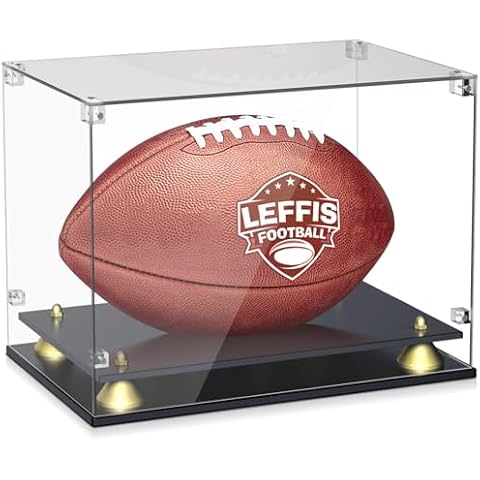 Leffis Football Display Case, Acrylic Football Case Display Case with Double Layer Base, Memorabilia Display Cases for Autographed Footballs Assembly Required Cover
