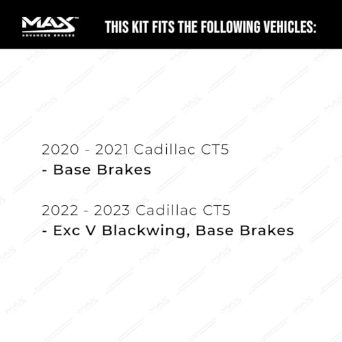 Image of Max Advanced Brakes Front Brake Kit Compatible With 2020 2021 2022 2023 Cadillac CT5 Base Brakes Excl. V Blackwing Replacement Drilled Slotted Black Coated Disc Brake Rotors and Ceramic Brake Pads
