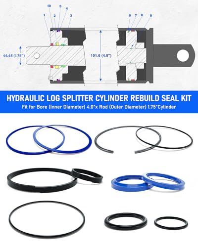 Image of Hydraulic Log Splitter Cylinder Rebuild Seal Kit for 4.0 inchBore x 1.75 inch Rod Cylinder, Dirty Hands Tools Huskee Log Splitter Parts Hydraulic Cylinder Rebuild Kit (Pack of 11)