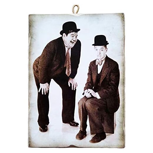 KUSTOM ART Tableau de style vintage Stan Laurel & Oliver Hardy de Collection Impression sur bois. Fabriqué en Italie