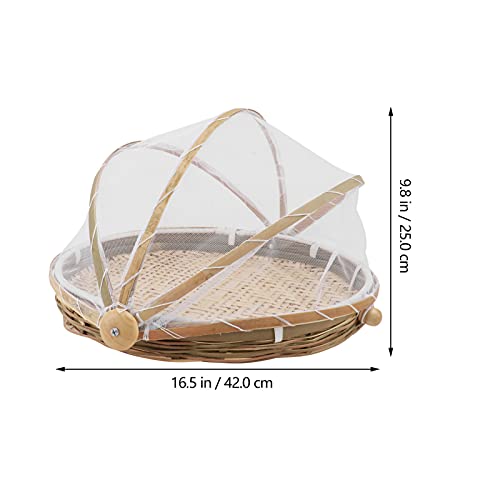 Happyyami 3pcs Covered Rectangular Bamboo Serving Food Tent Basket Handwoven Bamboo Serving Basket- Bug- Proof Mosquitoesor Vegetable Fruits Khaki by Happyyami - Image 2
