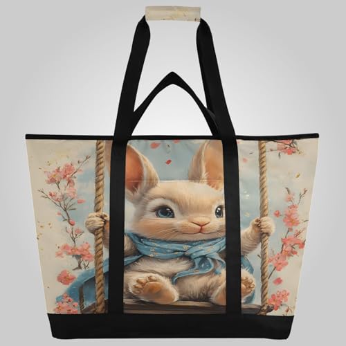 Bolsa térmica aislada con diseño de conejo de Pascua, plegable, reutilizable, para alimentos