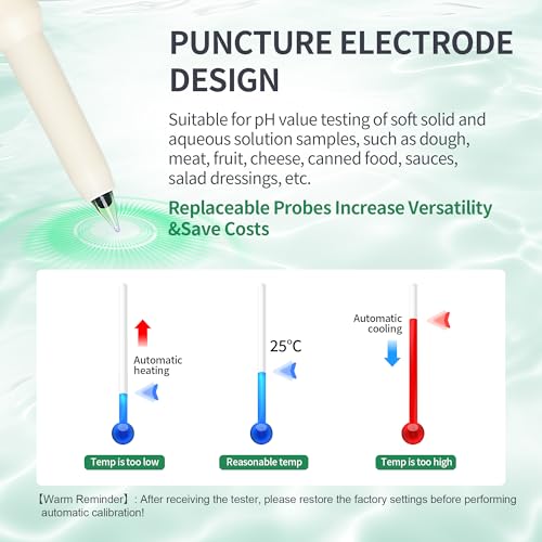 Digital pH Meter for Food,Food PH Tester 2 Probe 0.01 Resolution High Accuracy Digital PH Meter with Backlit LCD Display & ATC for Meter,Sourdough,Fruit,Cheese,Bread,Soft Soil Water&Solution