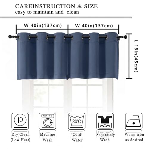 Image of Simplebrand Denim Kitchen Valances for Windows 18 Inches Long 2 Pack, Room Darkening Window Valances for Living Room, Grommet Short Straight Drape Kitchen Curtains for Bedroom Kids Room, 40Wx18L