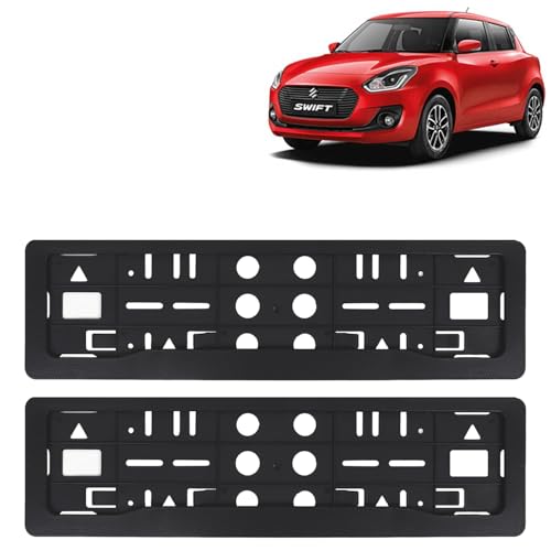 Image of KINGSWAY Swift Car Number Plate Frames for All 2018 to 2020 Models of Maruti Suzuki Car Registration Plate Holders, Black Licence Plate Covers (Front and Rear), Universal Size 51.5 x 14.5 cm