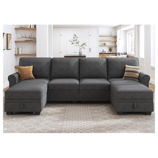 HONBAY Sectional Sofa with Storage Seat U Shaped Couch with Reversible Chaise Convertible Sectional Couches for Living Room,Dark Grey