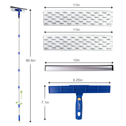 Image of 86.6 inch Window Squeegee Cleaner,2 in 1 Window Cleaning Tool Kit,Shower Squeegee with Extension Pole，Glass Cleaning Tools for Shower Glass,Indoor /Outdoor High Window Cleaning-Two Pads