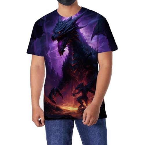Image of Men's T-Shirt 3D Printed T-Shirt Novelty Graphics T-Shirt Crewneck Tees S-3XL, Purple Chinese Dragons, XL