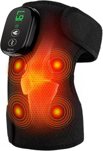 MOACEY Cordless Knee Massager with Heat & Vibration for Pain Relief, 5000mAh Portable Heated Knee Brace, Adjustable Wrap for Knee, Shoulder & Elbow, 5 Heat & Massage Modes, Gift for Mom Dad