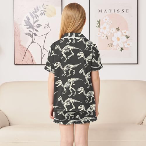 ALAZA Funny Dinosaur Skeleton Retro Pajamas Satin Pajama Set Short Sleeve Button Down Sleepwear4