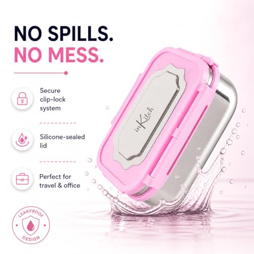 Image of Insulated Stainless Steel Lunch Box Combo Set 800ml with Airtight Leak-Proof Clip Lock Lid, Durable Lightweight Tiffin Box for Office School College Travel, Easy to Clean Food Container (Pink)
