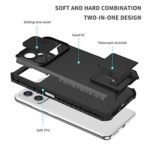 Image of ShieldTech Back Cover Compatible to Redmi Note 12 Pro 5G with Sliding Camera Shield & Stereoscopic Holder 360 Protection Mobile Phone Case for Redmi Note 12 Pro 5G (PC, Black)