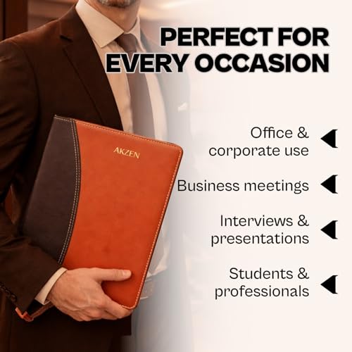 Image of Premium Leather folders for documents a4 Size & Legal Size, Waterproof documents Organizer, Professional Portfolio with Zip, 20 Leaf Files for certificates and documents,Includes Stylus Pen.