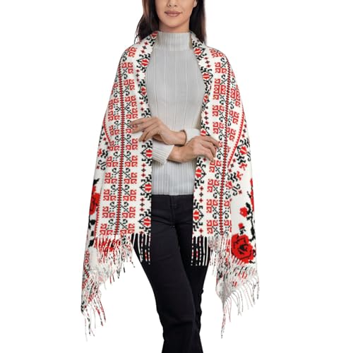 Ukrainian Embroidery Style Rose 77.6"*28.3"Oversized Women'S Traditional Scarf Wraptassel Fringes Poncho Shawl Printing Shawl3