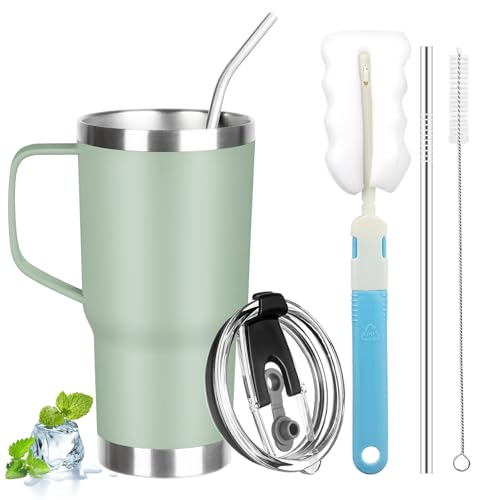 Image of 20 oz Tumbler with Handle, Stainless Steel Insulated Tumbler with Lid and Straw, Double Wall Vacuum Coffee Mug Tumbler, Insulated Coffee Thermal Cup for Cold and Hot (Matcha)