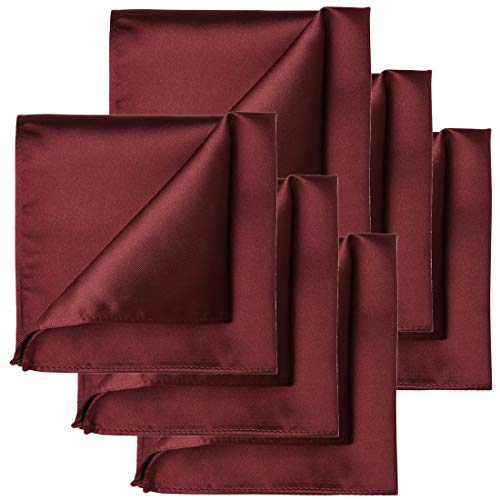 KissTies 6 PCS Burgundy Satin Pocket Square Solid Color Hankies Gift Set