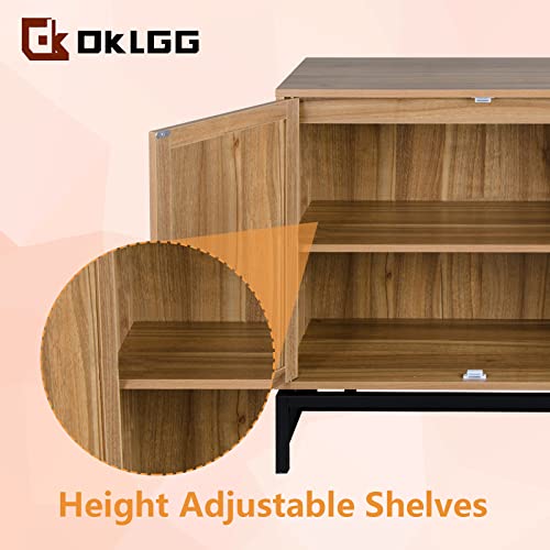 Recaceik Ratten Sideboard Buffet Cabinet/Console Table, Natural Accent Storage Cabinet With 2 Ratten Doors And Metal Legs, Rustic Wood Sideboard Furniture For Living Room, Bedroom, Kitchen, Hallway #TOP7