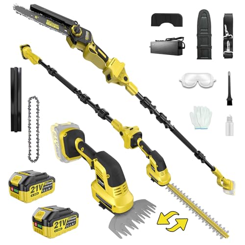 6-in-1 Mini Kettensäge & Teleskop Heckenschere Set, 8-Zoll Elektro Kettensäge, 2×4.0Ah Akkus, 2500W Bürstenloser Motor 45000RPM, 0-180° Verstellbar, mit Makita 18V, 4,5m für Hecken- & Baumschnitt