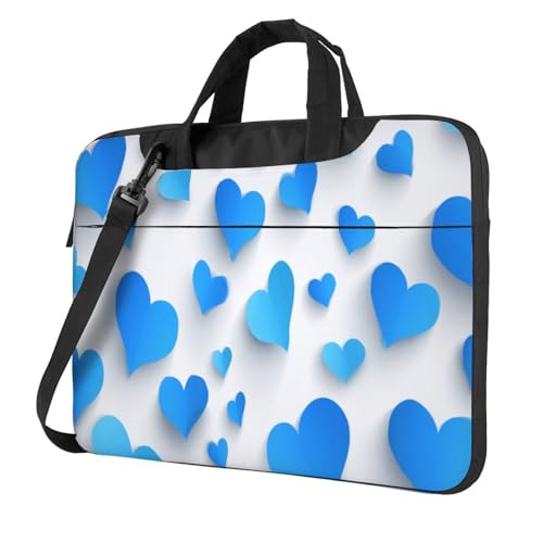 Housse ordinateur 15.6 pouces bleue motif cœurs | Pochette PC portable rembourrée antichoc