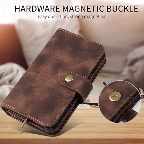 Image of Wallet Case for Samsung Galaxy S20 Ultra 5G with Wrist Strap Shoulder Strap,Zipper Pocket Multi Card Slot Wallet Cover,Seismic Protection S20ultra 20S S 20 A20 S2O 20ultra G5 Brown