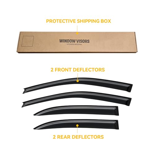 Image of Window Visors for 2003-2008 Toyota Corolla, Rain Guards Shields Vent Deflector Shade Dark Smoke 2004 2005 2006 2007, Tape-On, 4PCS