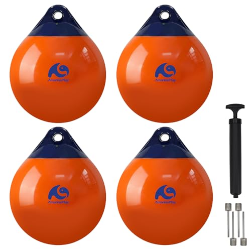 12 Inch Mooring Buoy Boat Buoy Ball Anchor Buoy Float Round Boat Fenders Ball,Marker Buoy, Anchor Float,Inflatable Boat Bumper for Docking/Marking/Mooring/Anchoring,Marine Grade Vinyl Boat Fender-4PK