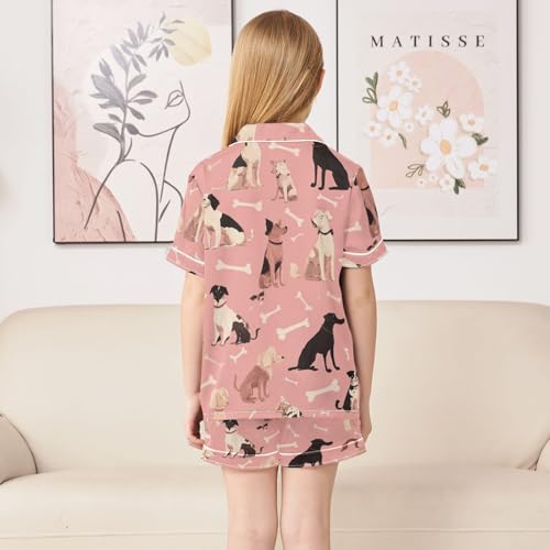 Girls Boys Summer Pajamas Girls' Sleepwear Pajama Sets Short Button Down PJ Sets for Kids Toddle Girl 9-10Y Pink Dog and Bone014