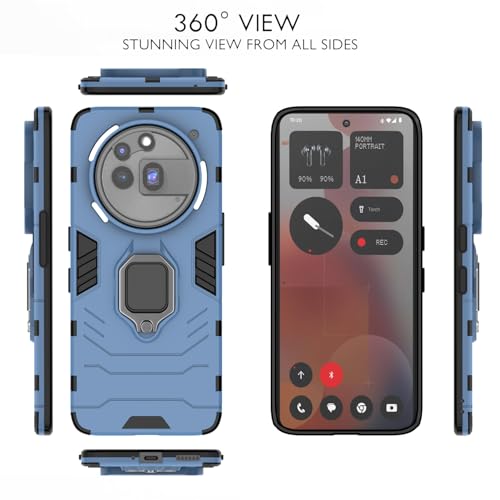 Image of Pikkme Back Cover for Nothing Phone 3a Pro 5G | 360 Protection Case | Ring Holder Stand D5 Tough Armor Bumper Case (Blue)