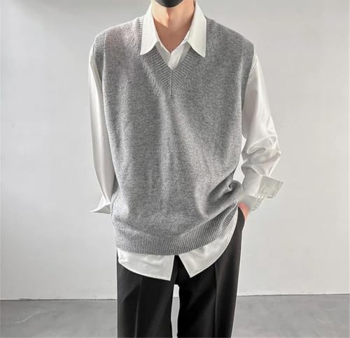 Men's Spring Knit Vest Sweater V Neck Sleeveless Loose Vintage Solid Color Vest2