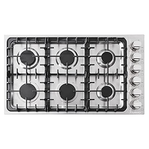 COSMO 640STX-E 24 in. Gas Cooktop with 4 Sealed Burners, Drop-In Counter-Top Cooker Cooktop with Cast Iron Grate and Melt-Proof Metal Knobs in Stainless Steel