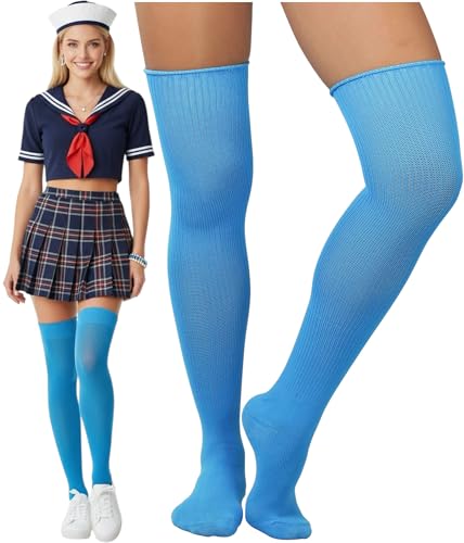 Image of ToBeInStyle Women's Over The Knee Thick Long Socks Thigh High w / 3 Contrast Stripe