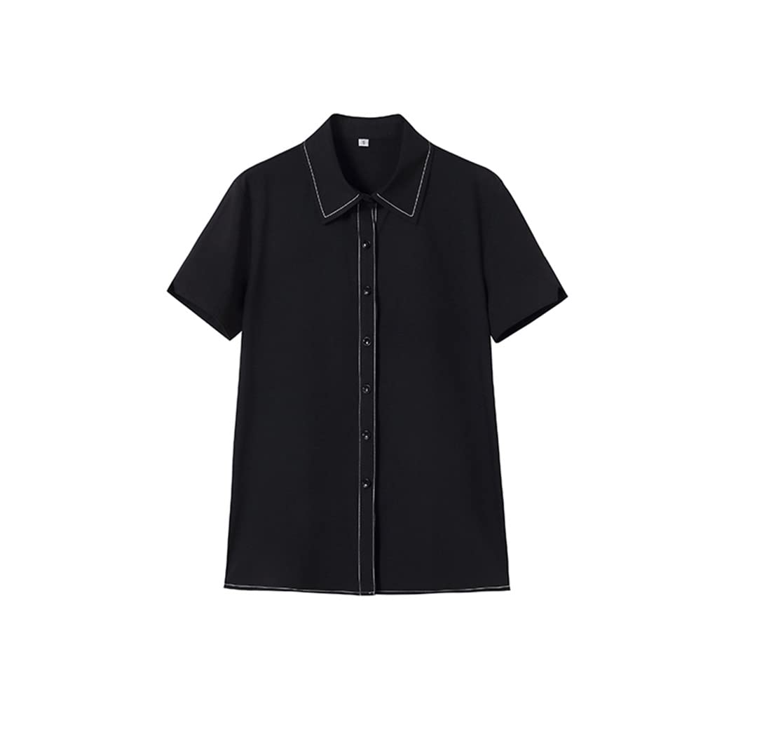 Chemise boutonnée pour Femmes à Manches Courtes col en V Chemisier d'affaires pour Le Travail Bureau été Slim t-Shirts Formels
