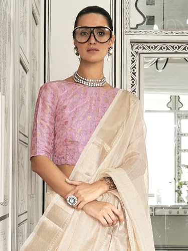 Image of MADHUHANSH Women's Cotton Linen Saree with Unstitched Blouse Piece and Solid Pattern | Mithila Painting Saree | Saree for Haldi Ceremony