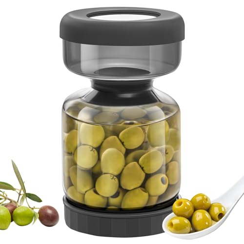 WhiteRhino Glass Pickle Jar,1000ML Pickle Container with Strainer Hourglass Pickle Juice Separator Jar for Olives,Gherkins Sliced Pickles,Leakproof Airtight Lid and Refrigerator -Grey