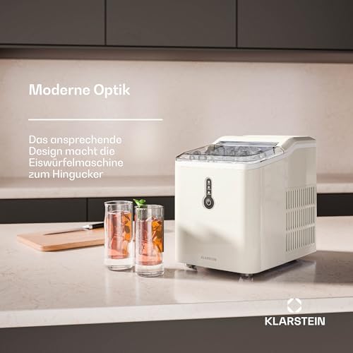 Klarstein Eiswürfelmaschine Klein - 12 kg/24 h, 8 Min Zyklus, 1,5 L Wassertank, LED-Anzeigen, Tragbar, Transparenter Deckel, Inkl. Schaufel - Eiswürfelbereiter für Partys – Bild 6