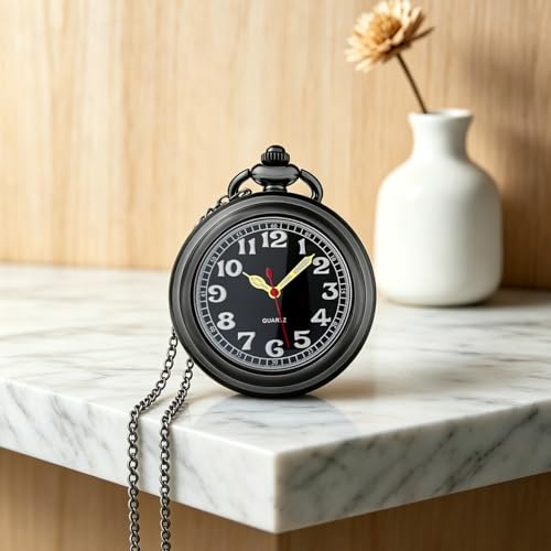 Image of Vintage Quartz Pocket Watches for Men with Chains, Analog Pocket Watch for Women, Gifts for Dad /Grandpa Gifts for Him for Birthday