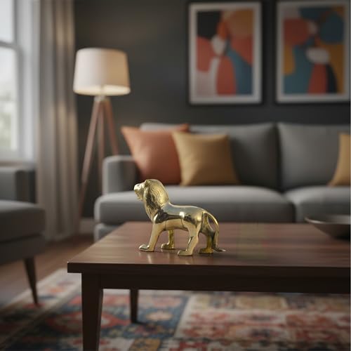 Image of Brass Lion Statue | Weight - 752 G (Approx) | Size-5 Inch Approx | Vastu Remedy | Zonal Placement -North-North-East | Lion Statue for Home Decor | Showpiece
